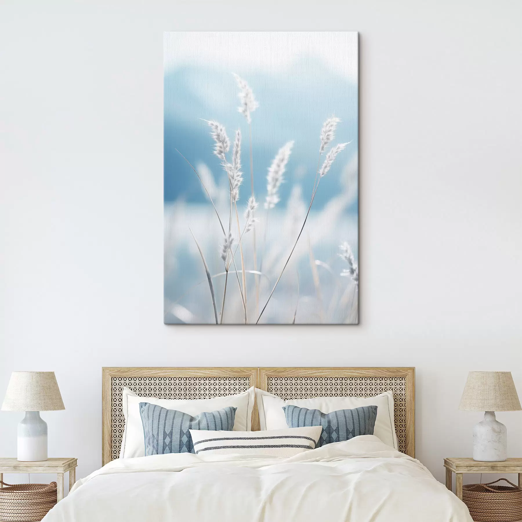 wall murals White fluffy grass against a soft blue sky, with a shallow depth of field s47880