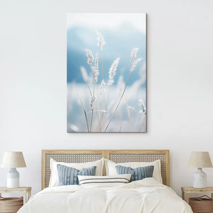 murales Hierba blanca y esponjosa contra un suave cielo azul, con una profundidad de campo reducida. s47880