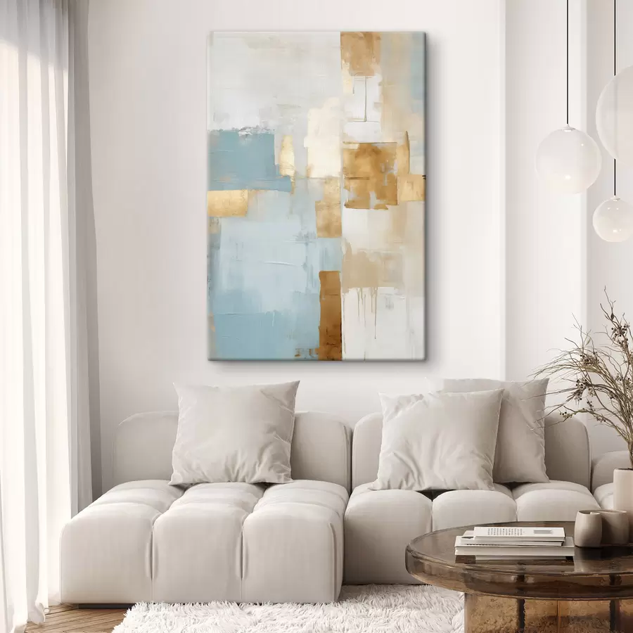 murales Formas geométricas abstractas con colores amarillo, azul y blanco, composición texturizada y minimalista. s47882