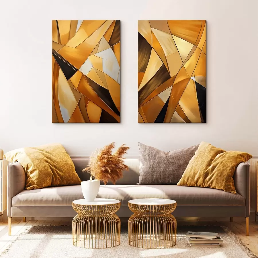 murales Formas geométricas abstractas en tonos naranjas, marrones y blancos con contornos finos sobre un fondo texturizado. m30052