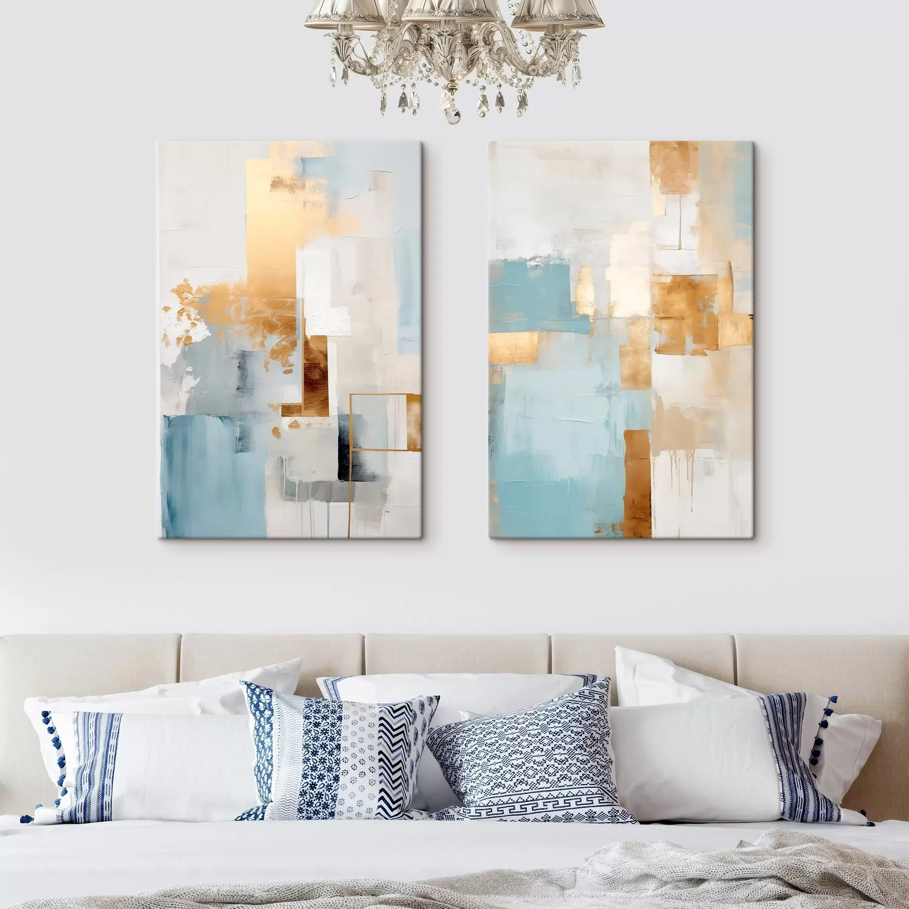wall murals Abstract geometric shapes with yellow, blue, and white colors, textured and minimalist composition m30061