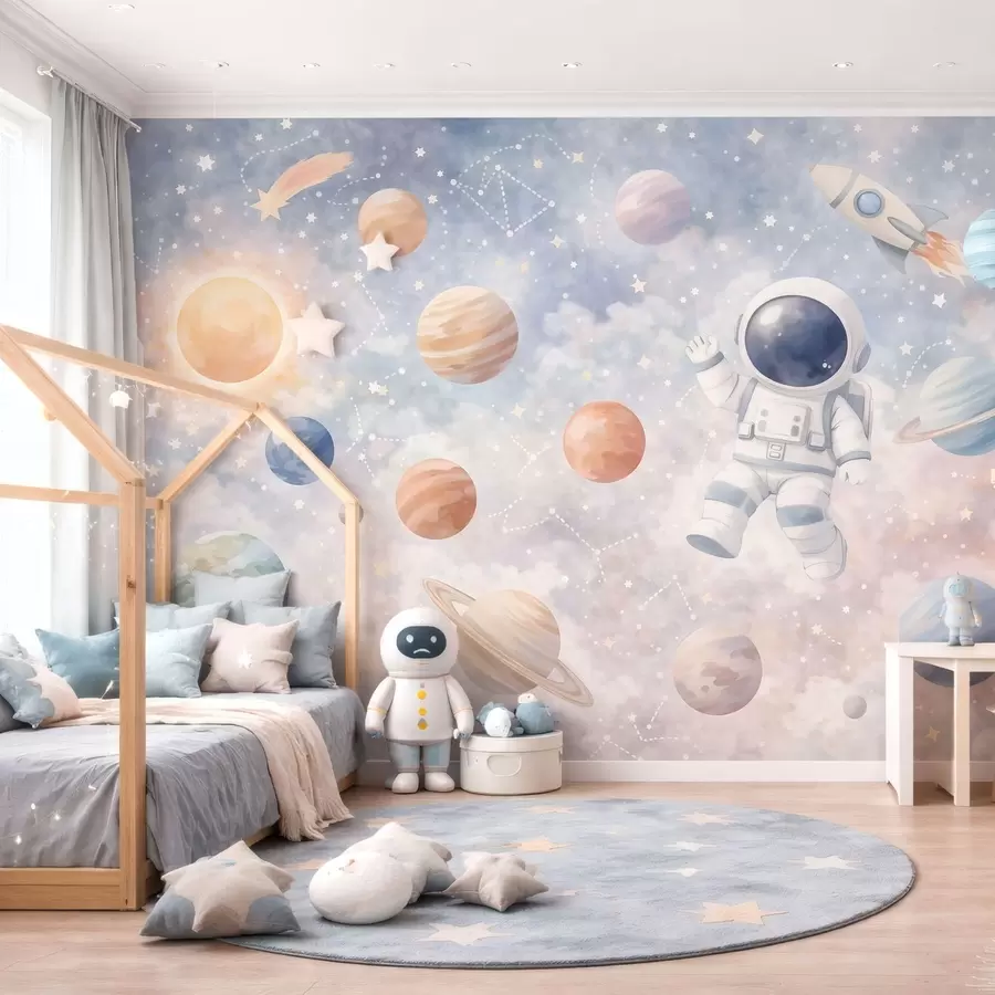 Wall Mural Photo Wallpaper a little astronaut among planets and stars w05233