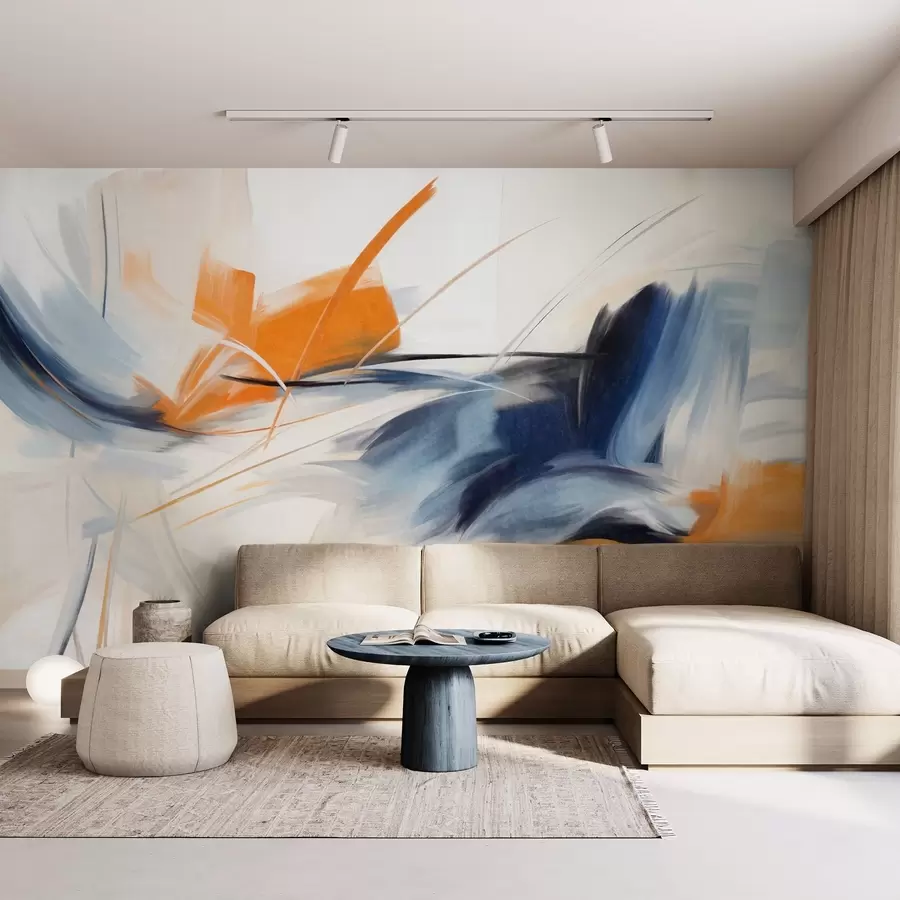 Wall Mural Photo Wallpaper Abstract painting style with orange and blue textured brushstrokes w09755
