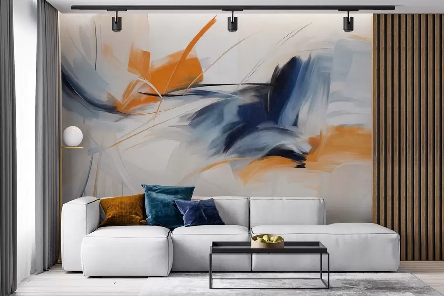 murales Estilo de pintura abstracta con pinceladas texturizadas en naranja y azul. w09755