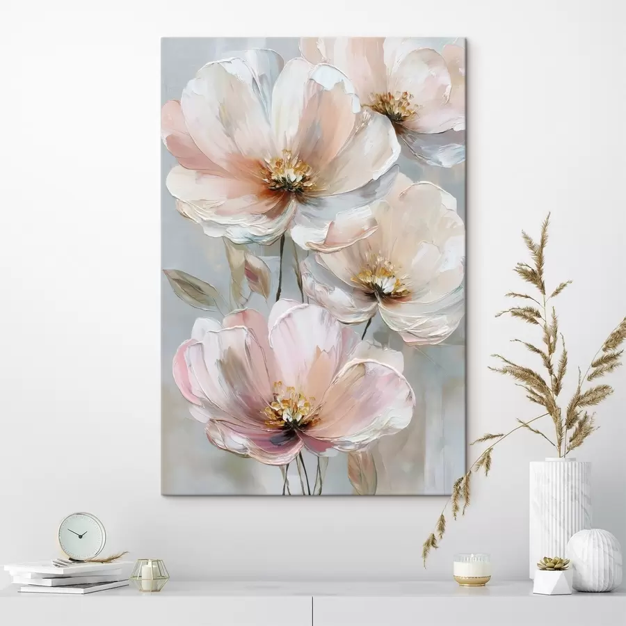 wall murals White-pink flowers with expressive brushstrokes in an oil painting style s47962