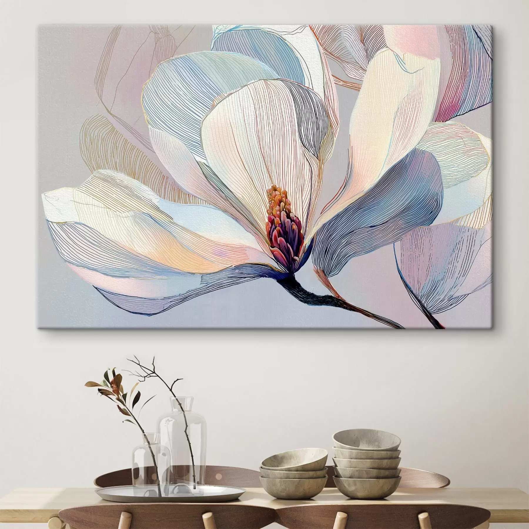 murales Delicada magnolia en tonos azul-rosa s47967