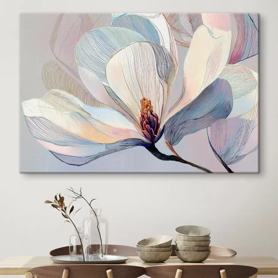 murales Delicada magnolia en tonos azul-rosa s47967