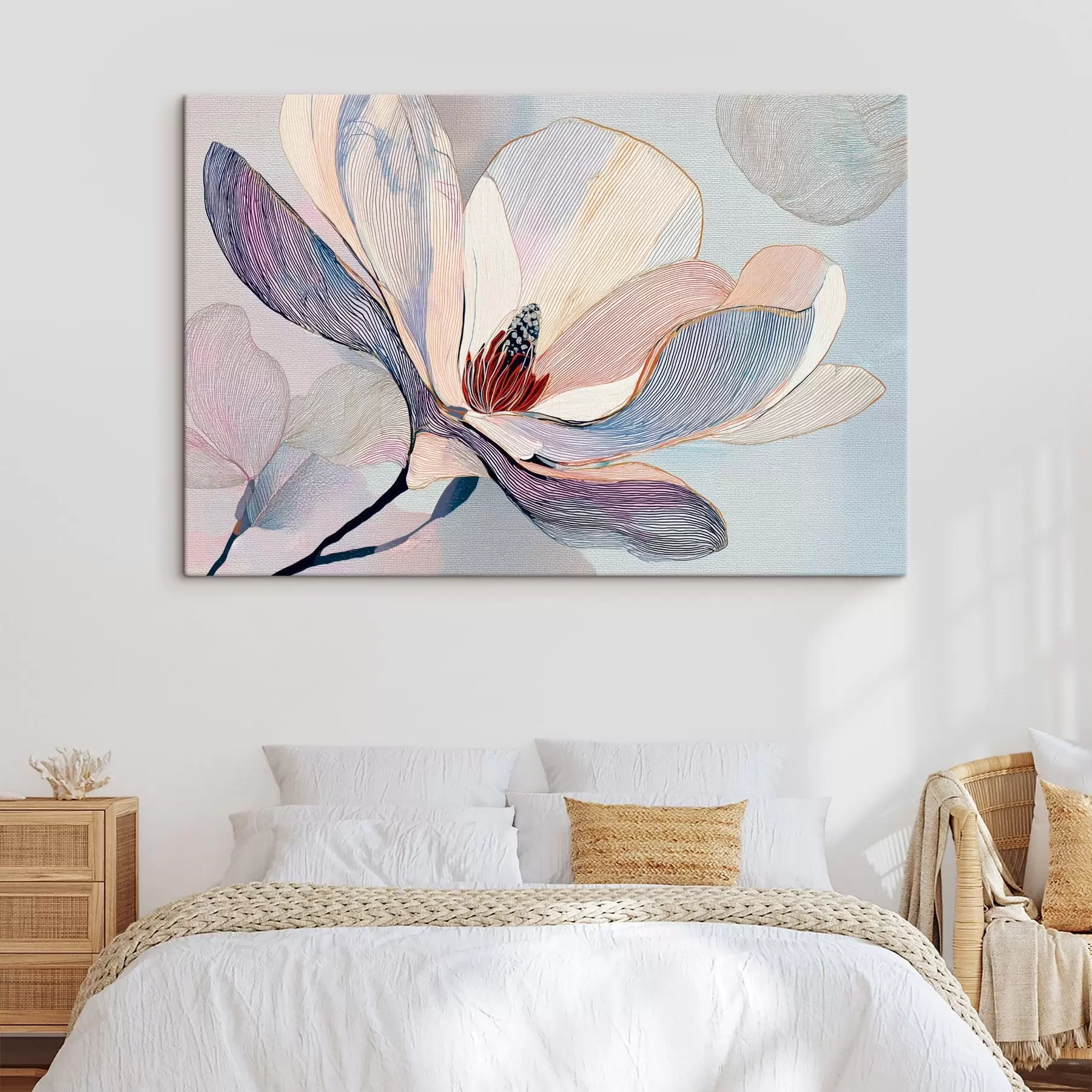 murales Flores de magnolia estilizadas con contornos refinados. s47968