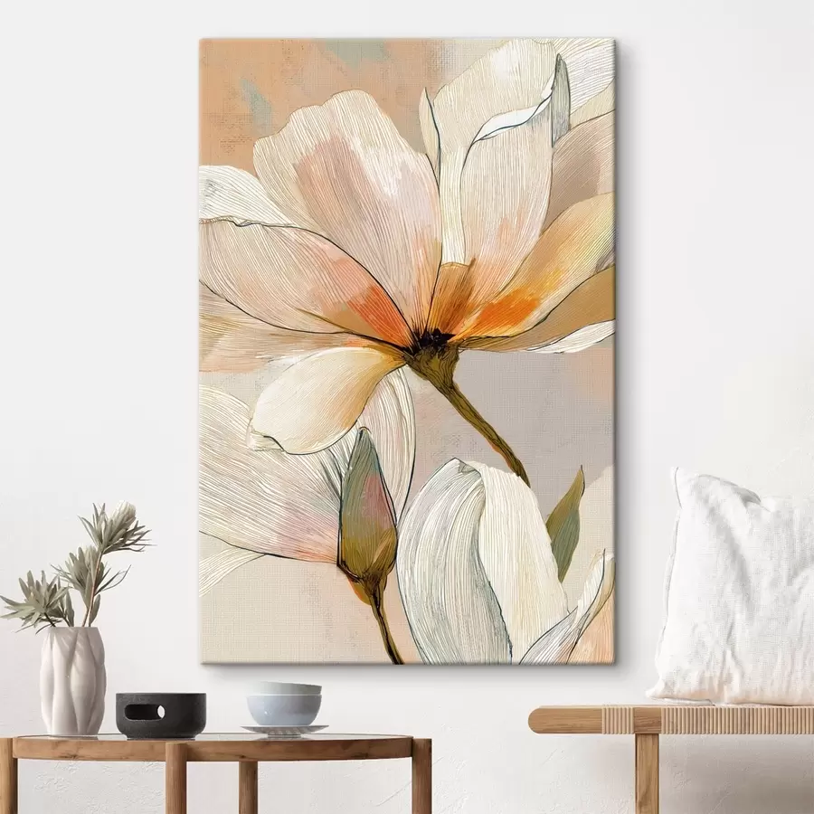 wall murals Floral composition in peach and blue tones s47969