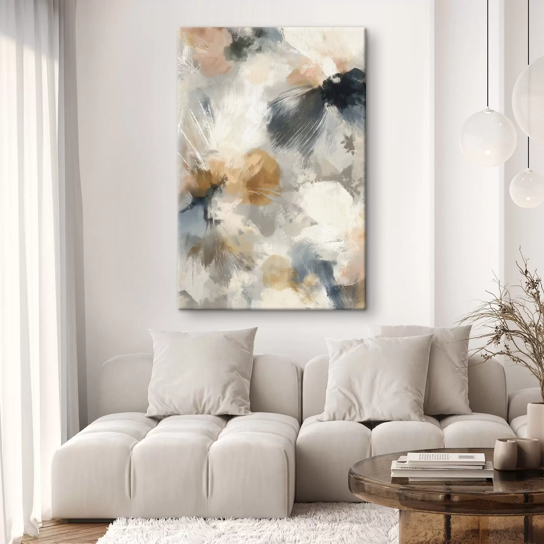 wall murals Artistic composition with large flowers and linear graphics s47971