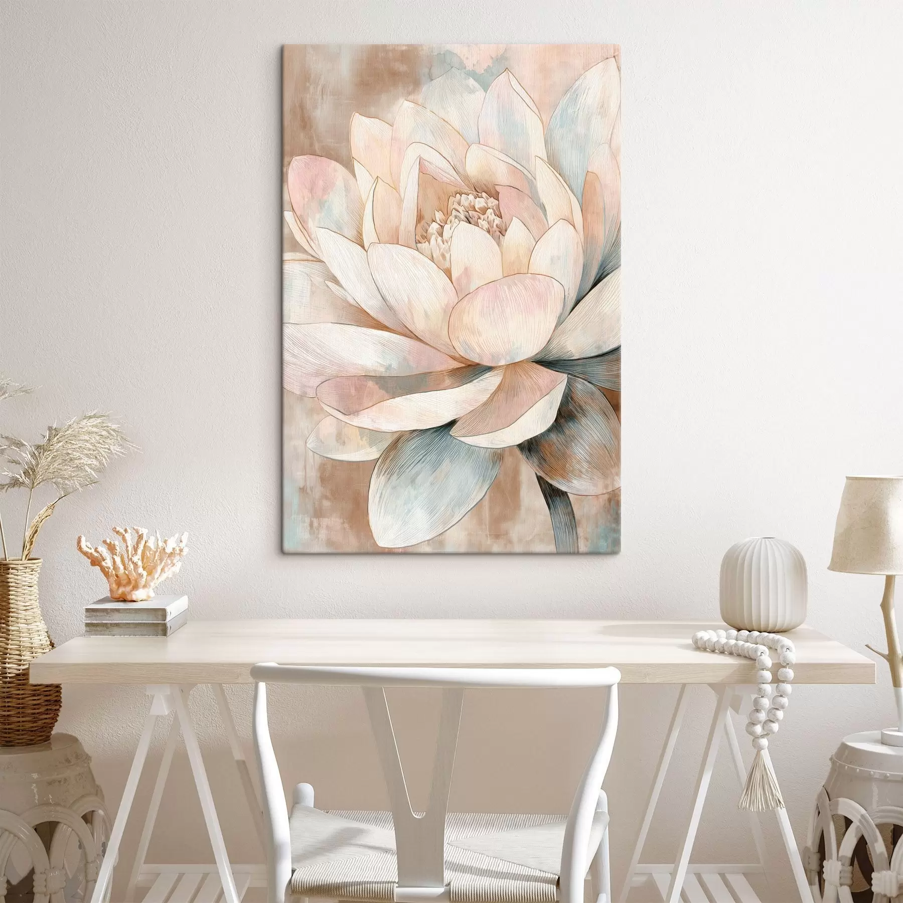 murales Gran loto en tonos pastel de estilo minimalista. s47973