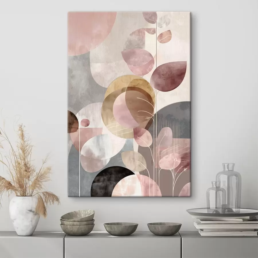 wall murals Floral art in beige-pink tones in a minimalist style s47976