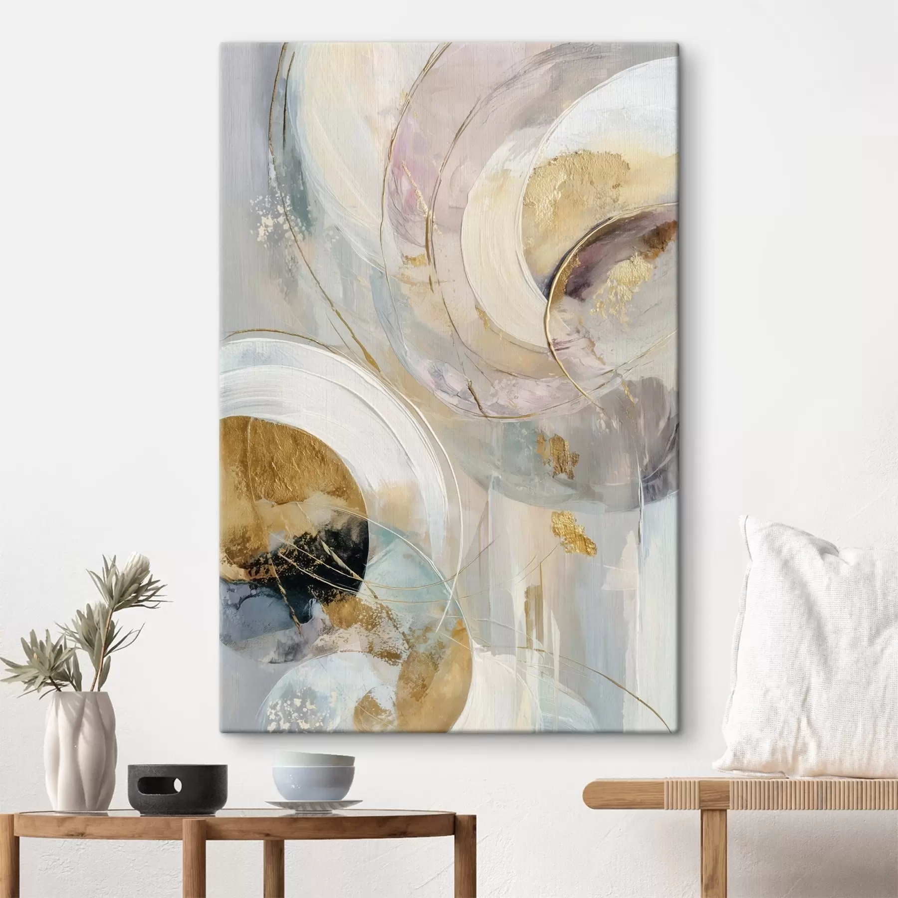 wall murals Composition with layered circular elements and paint strokes s47983