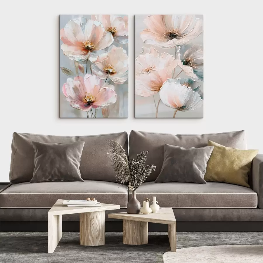 wall murals Floral diptych in a beige-coral palette in an oil painting style m30029