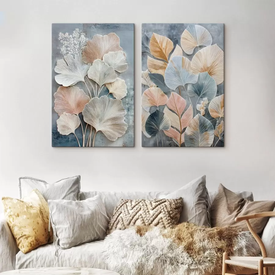 wall murals Abstract composition with decorative foliage in a gray-beige palette m30030