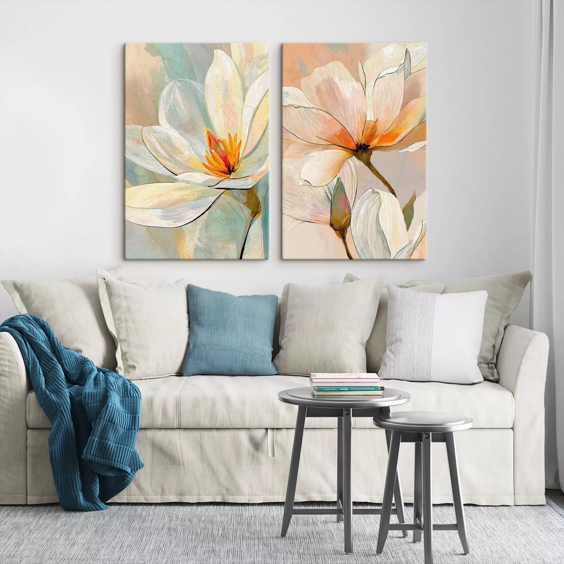murales Magnolias con contornos gráficos en un estilo de ilustración de arte moderno. m30032