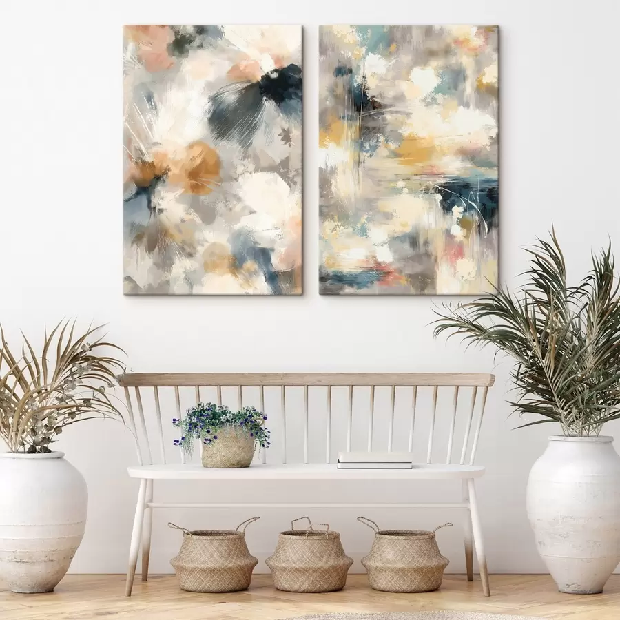 wall murals Diptych with blurred floral forms in a contemporary art style m30033