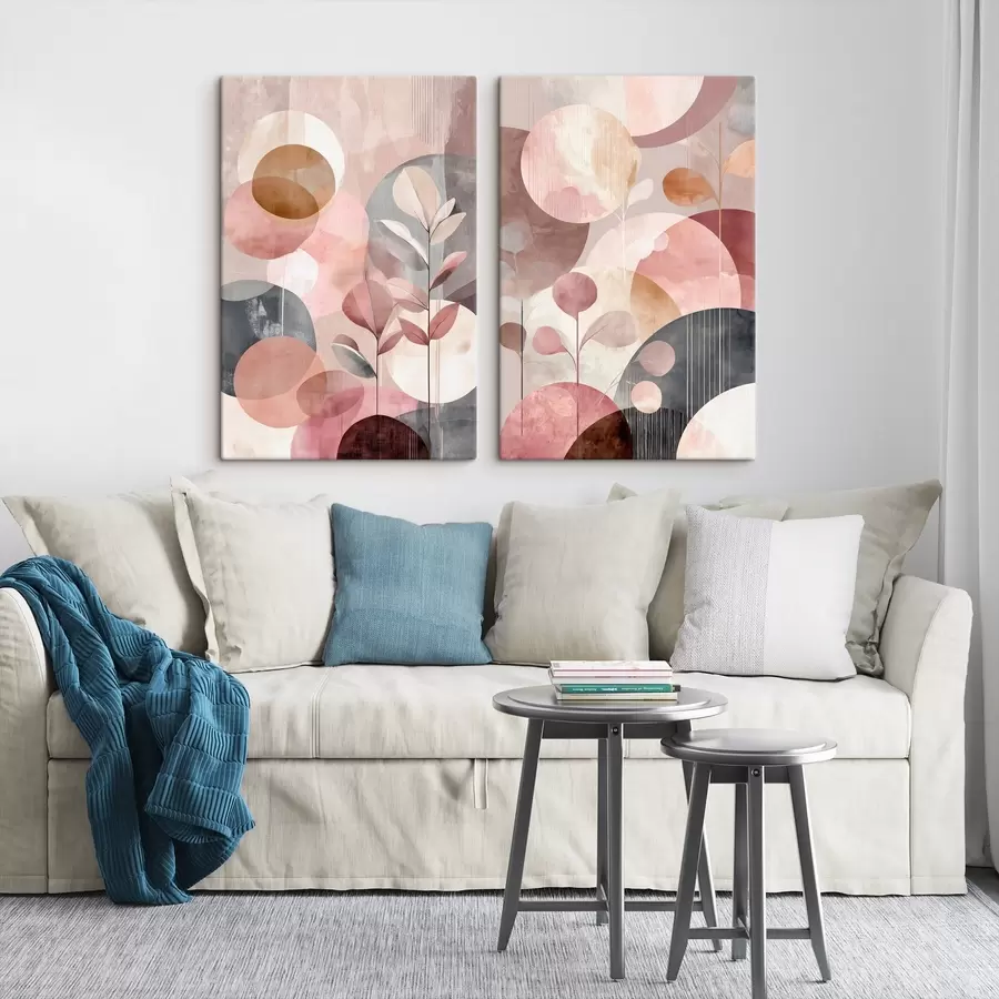 wall murals Floral art in pastel tones with geometric elements m30036