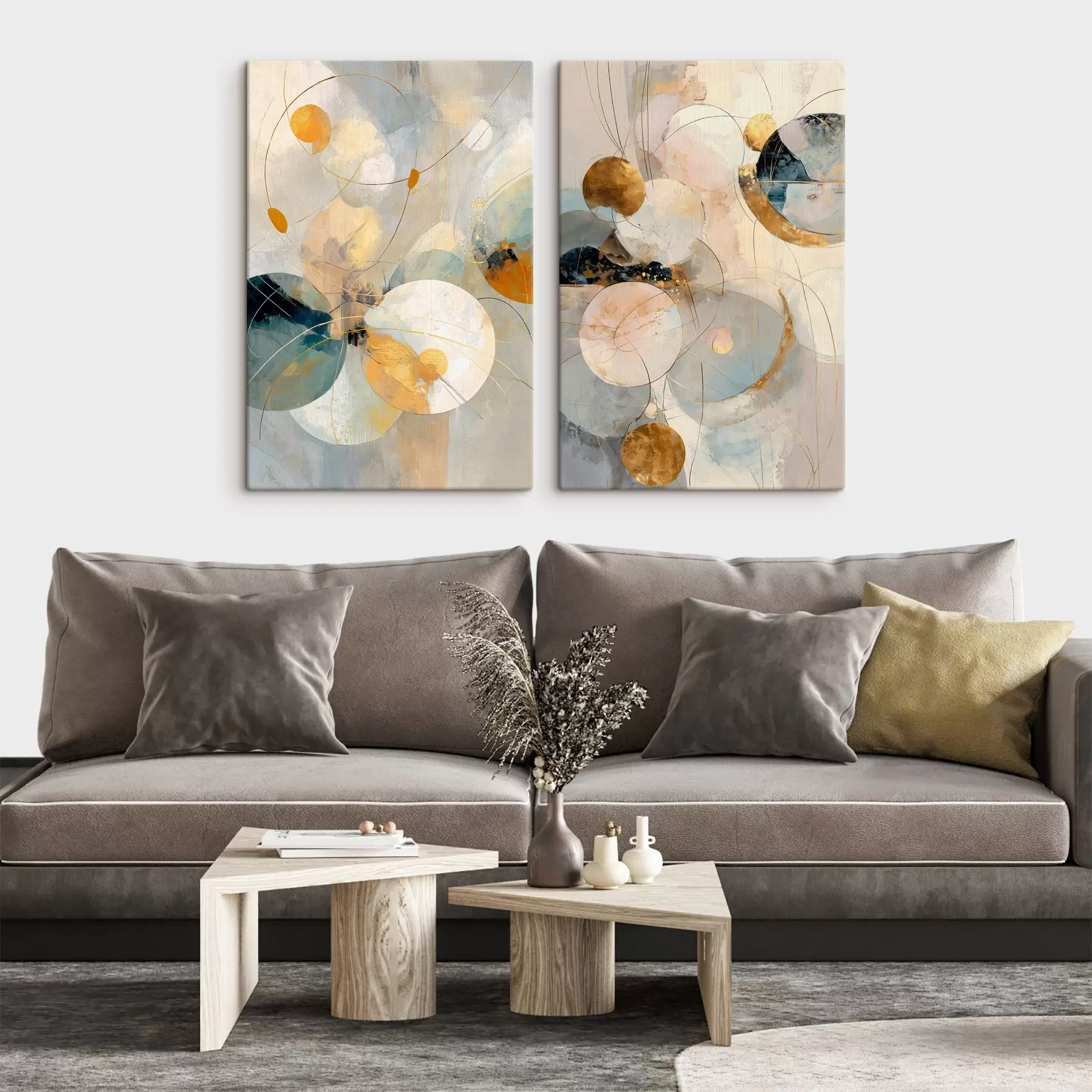 murales Arte decorativo en tonos azul crema con un suave efecto luminoso. m30039
