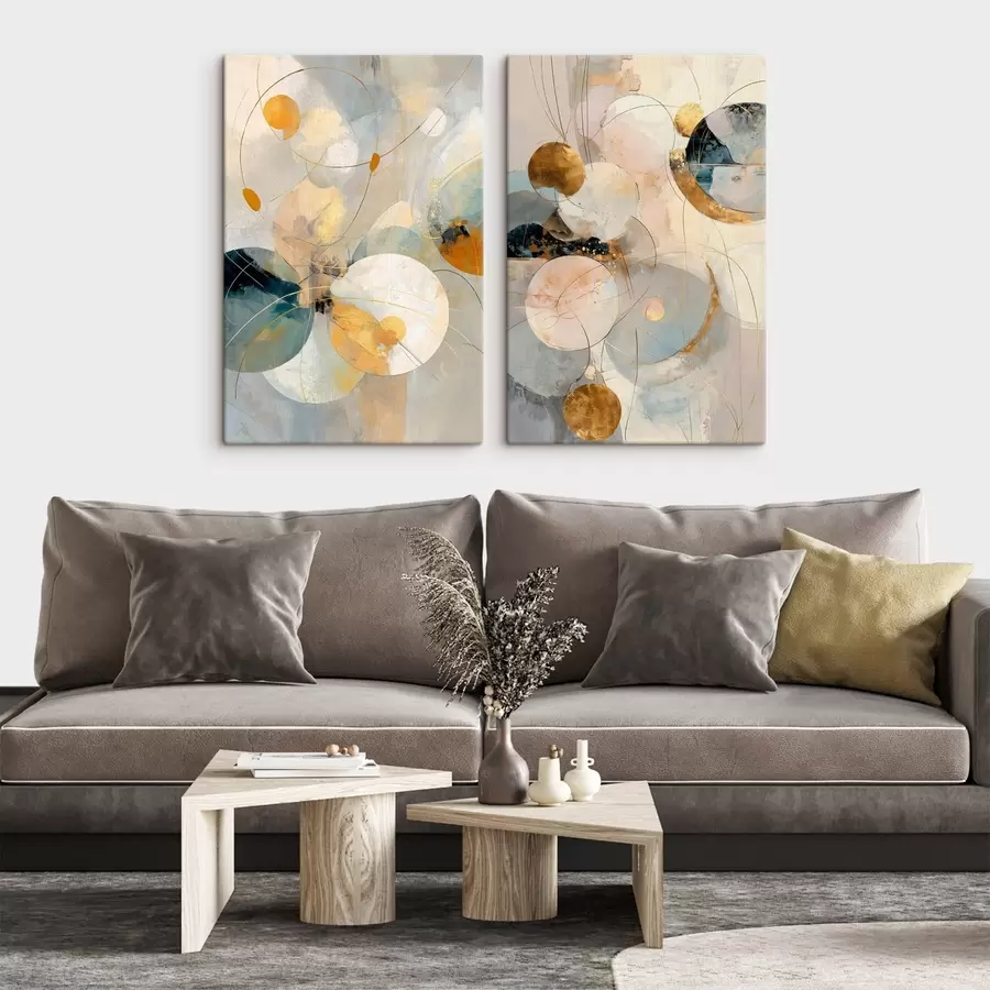 wall murals Decorative art in blue-cream tones with a soft light effect m30039