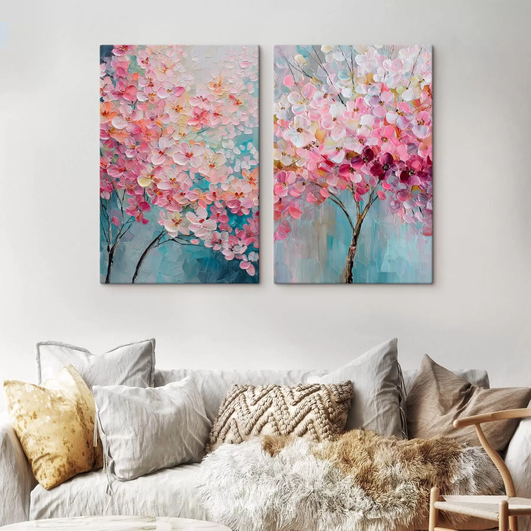 wall murals Blooming tree with pink blossoms in an oil painting style m30040
