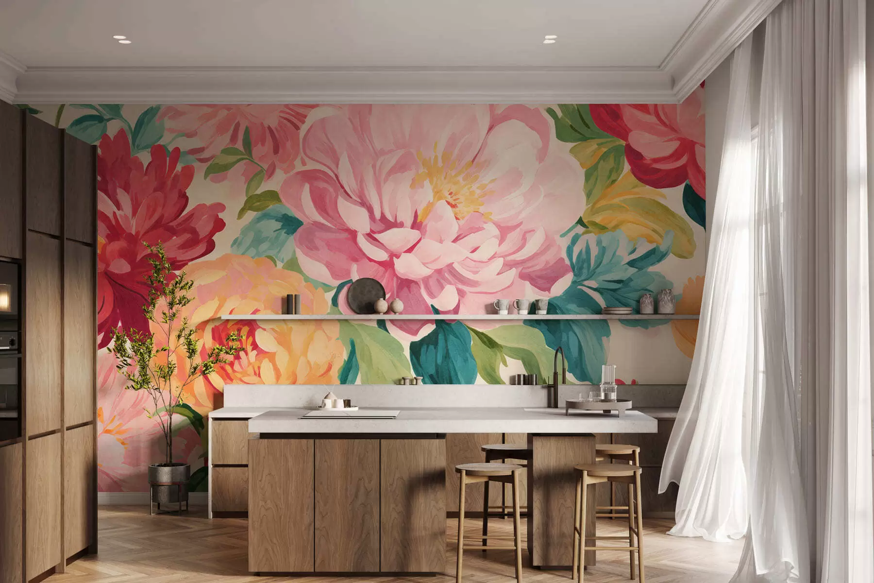 murais de parede Jardim de peônias w05313