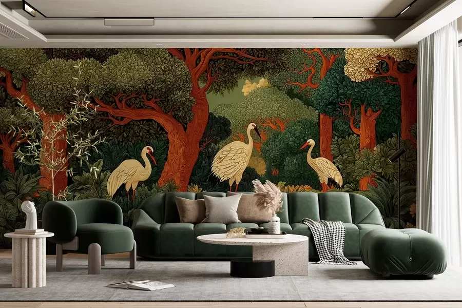 murales Bosque con grullas w05259