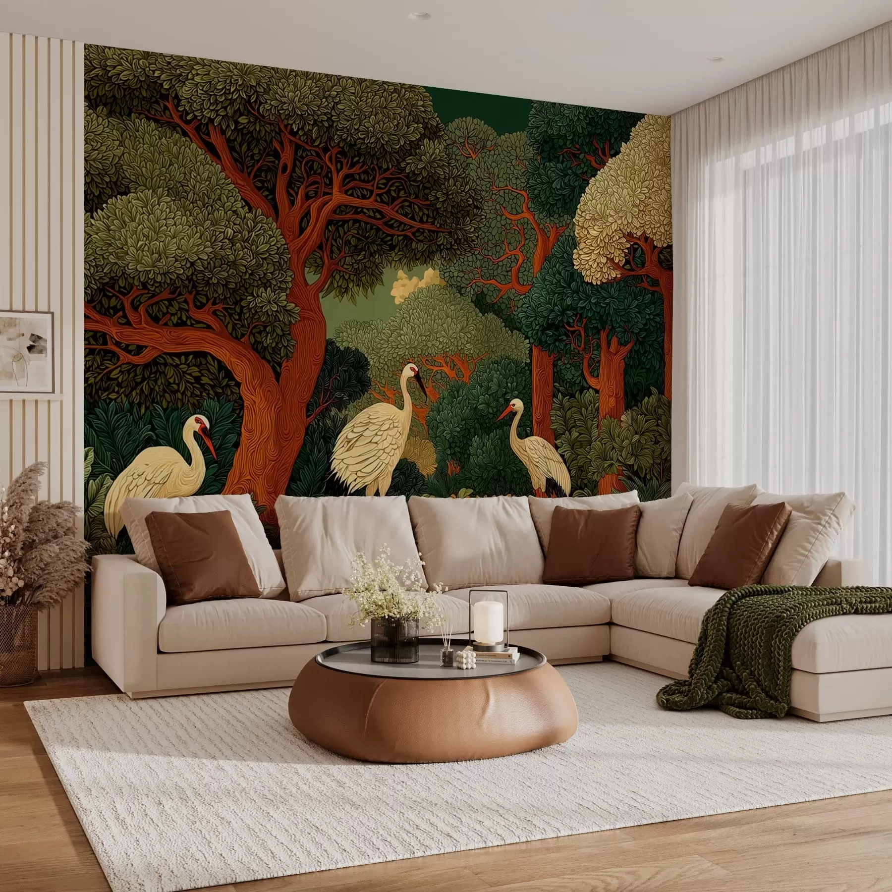 Wall Mural Photo Wallpaper Forest with cranes w05259