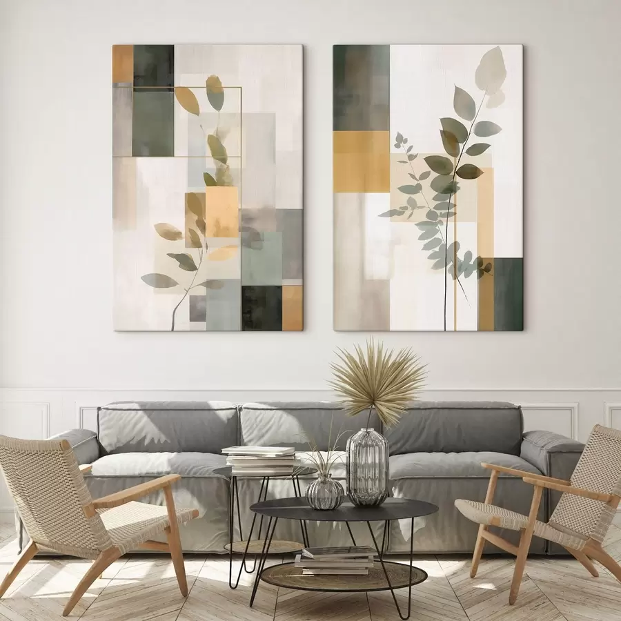 murales Abstracción geométrica con ramas de hojas m30128