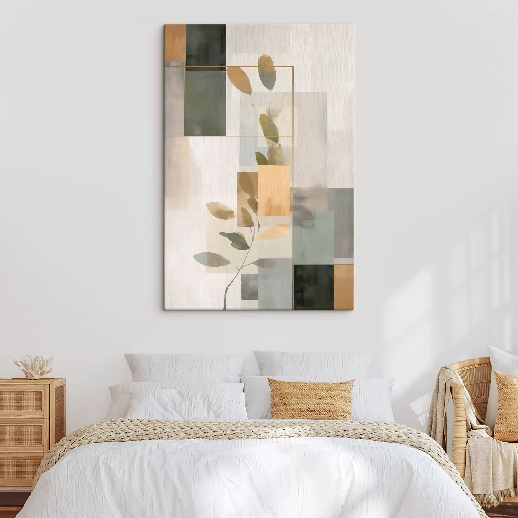 wall murals Geometric abstraction with branches of leaves s48020