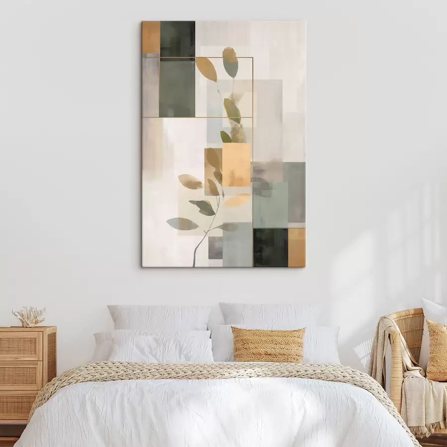 murales Abstracción geométrica con ramas de hojas s48020