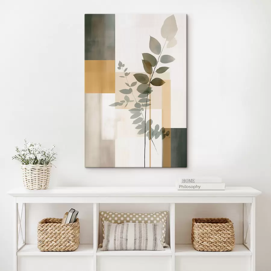 murales Abstracción geométrica con ramas de hojas s48171