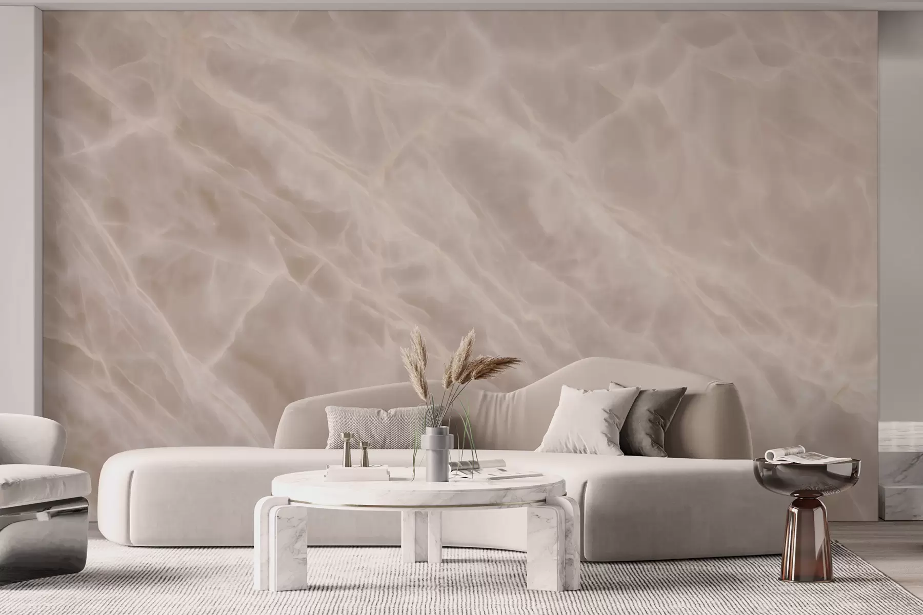wall murals Elegant abstract artwork in a beige palette with a marble imitation w09684