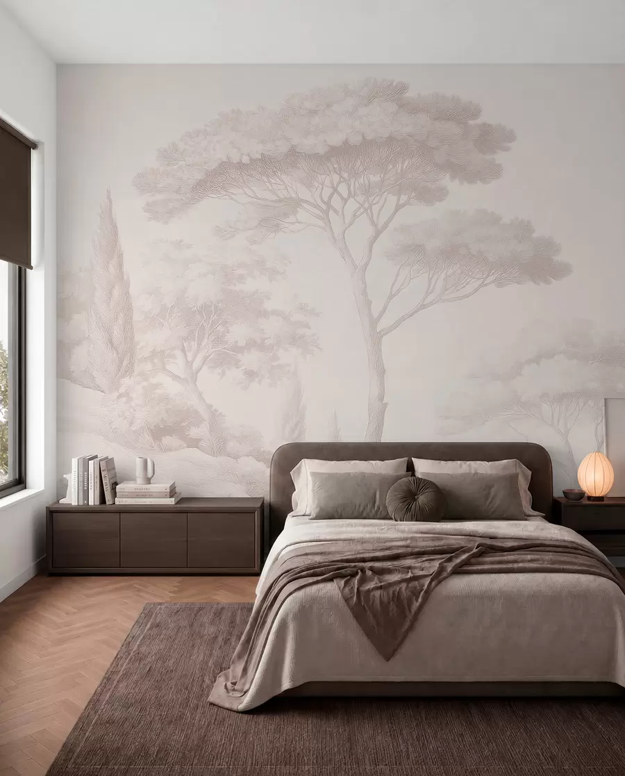 Wall Mural Photo Wallpaper Calm forest landscape in a beige color palette w09685
