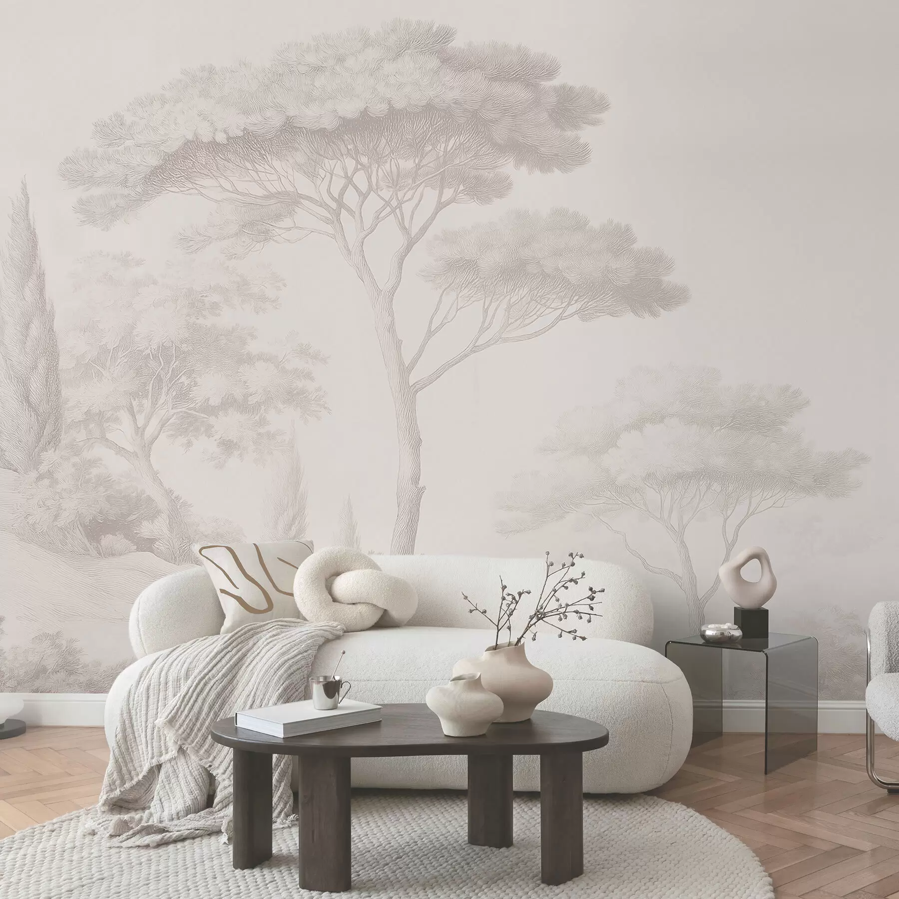Wall Mural Photo Wallpaper Calm forest landscape in a beige color palette w09685