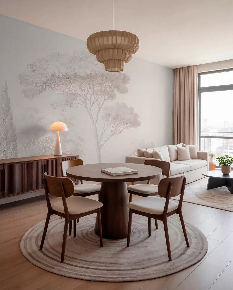 Wall Mural Photo Wallpaper Calm forest landscape in a beige color palette w09685