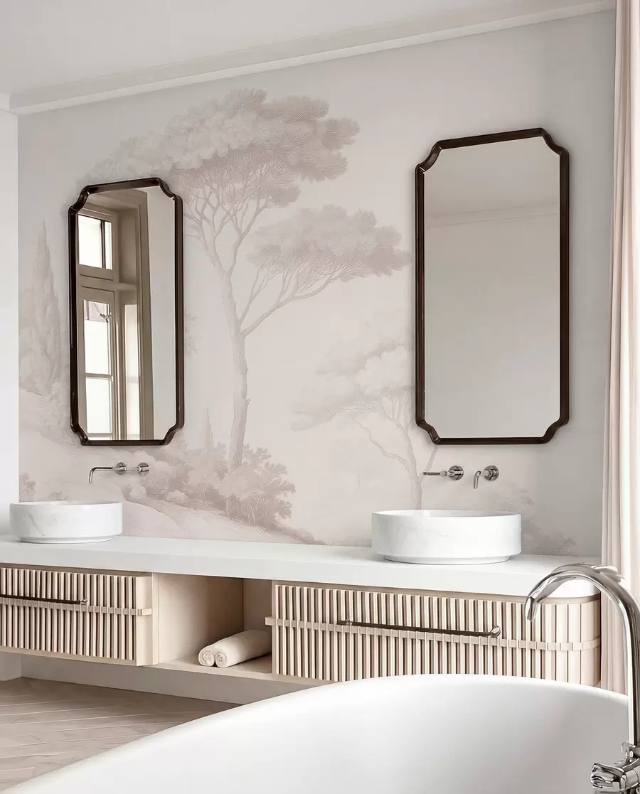 wall murals Calm forest landscape in a beige color palette w09685