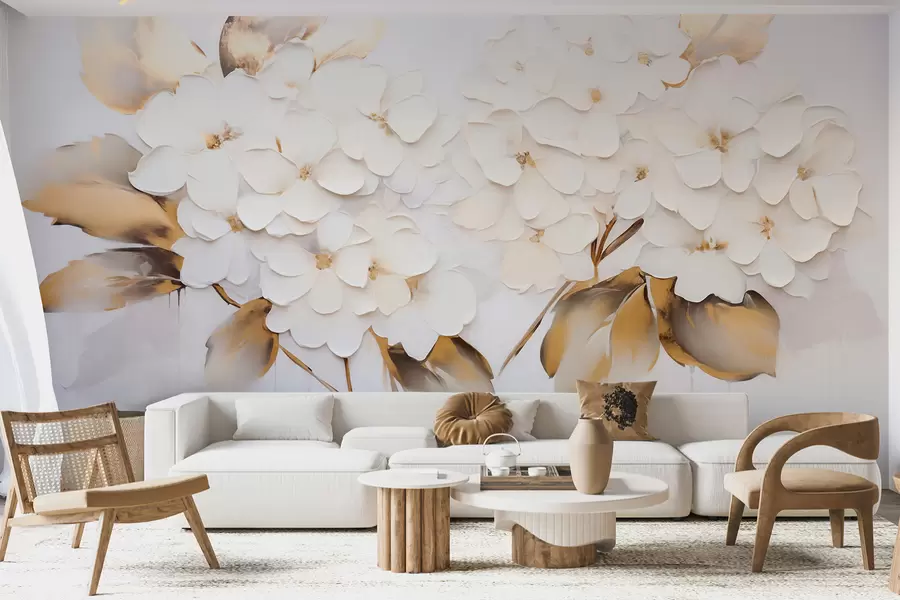 wall murals Luxurious hydrangeas with yellow leaves w09711
