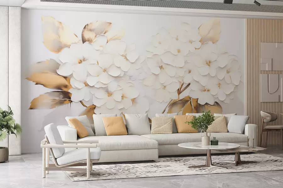 Wall Mural Photo Wallpaper Luxurious hydrangeas with yellow leaves w09711