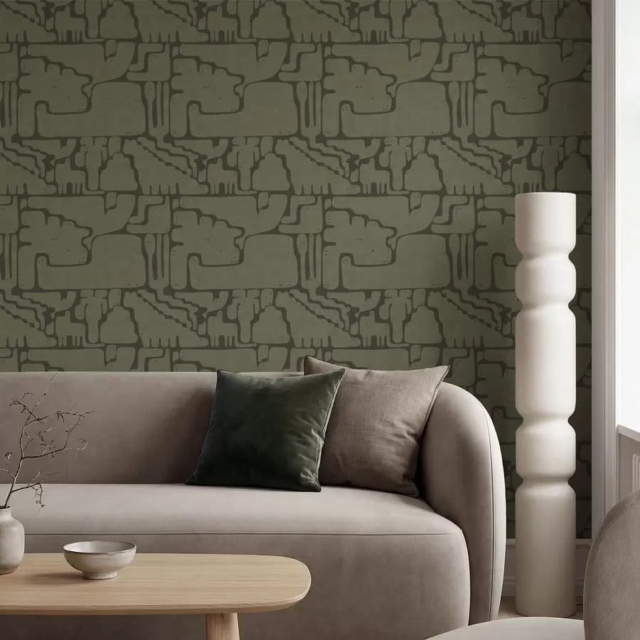 peintures murales Motif abstrait organique dans les tons verts a01122