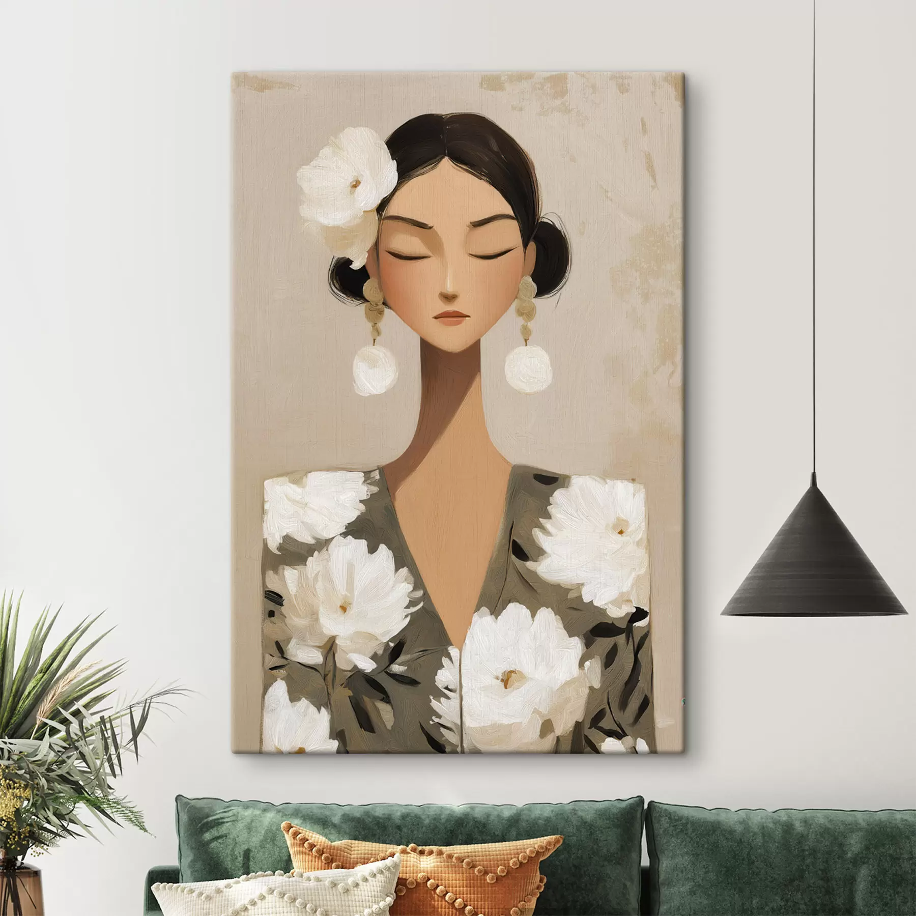 wall murals Girl with flowers in her hair s48233