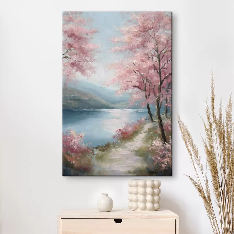 murales Paisaje con árboles rosados en estilo óleo. s48289