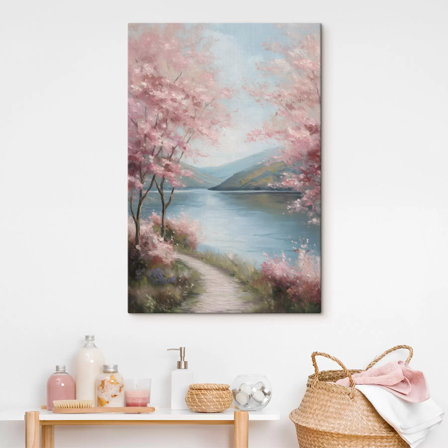 murales Paisaje con árboles rosados en estilo óleo. s48290
