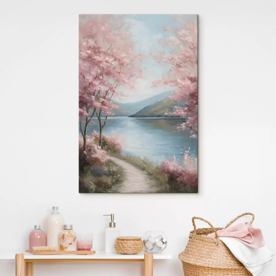 wall murals landscape with pink trees in oil style s48290