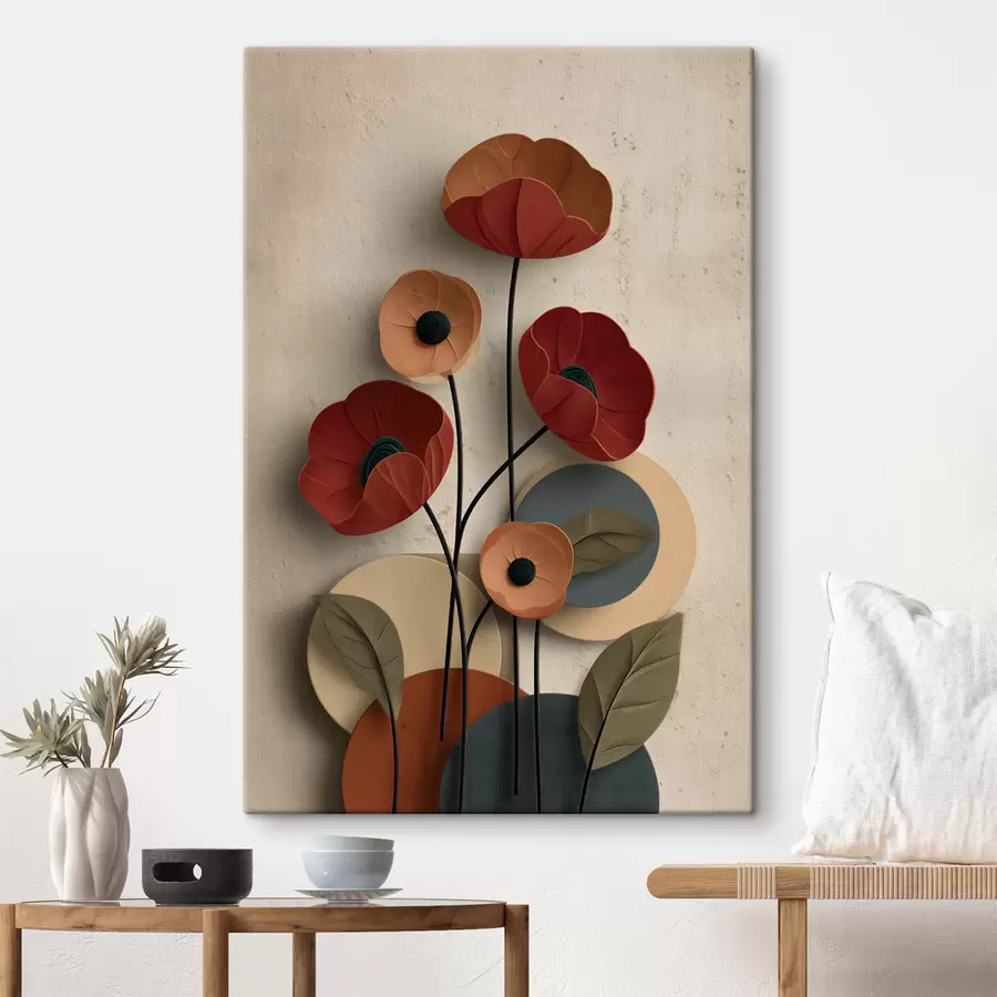 murales flores en un estilo simplificado con efecto de volumen s48294