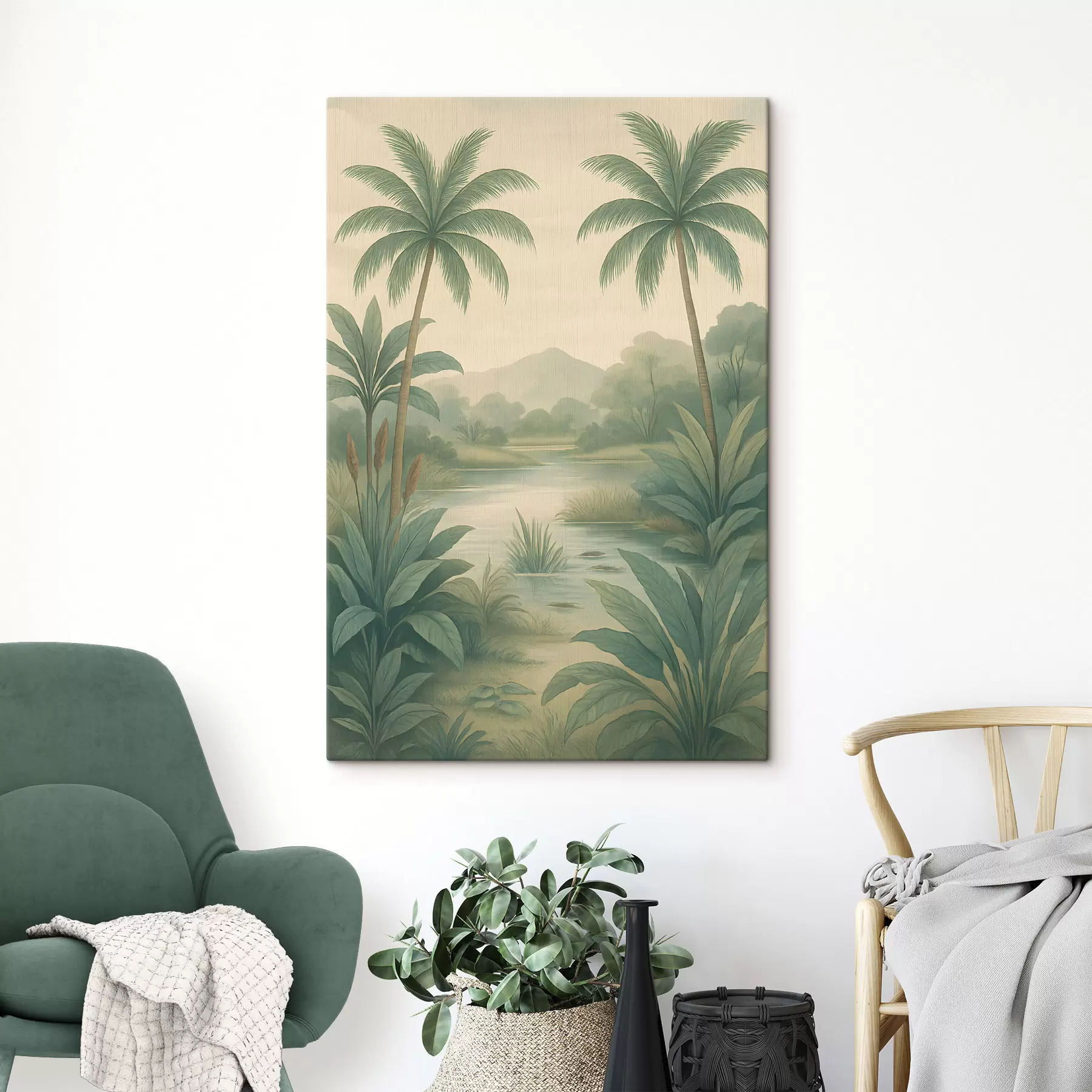 murales paisaje tropical de estilo retro s48296