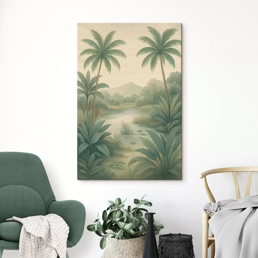 murales paisaje tropical de estilo retro s48296