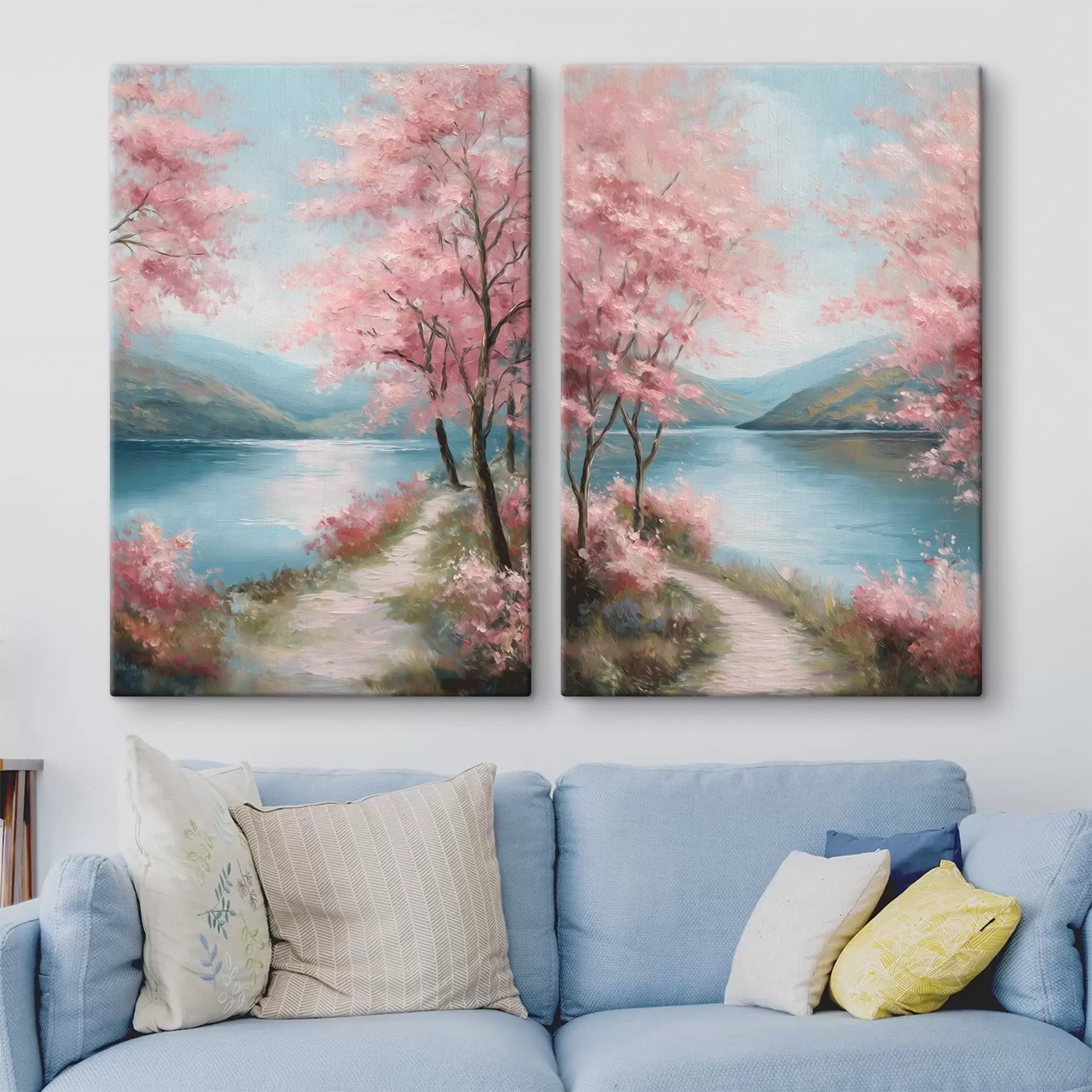 wall murals landscape with pink trees in oil style m30176