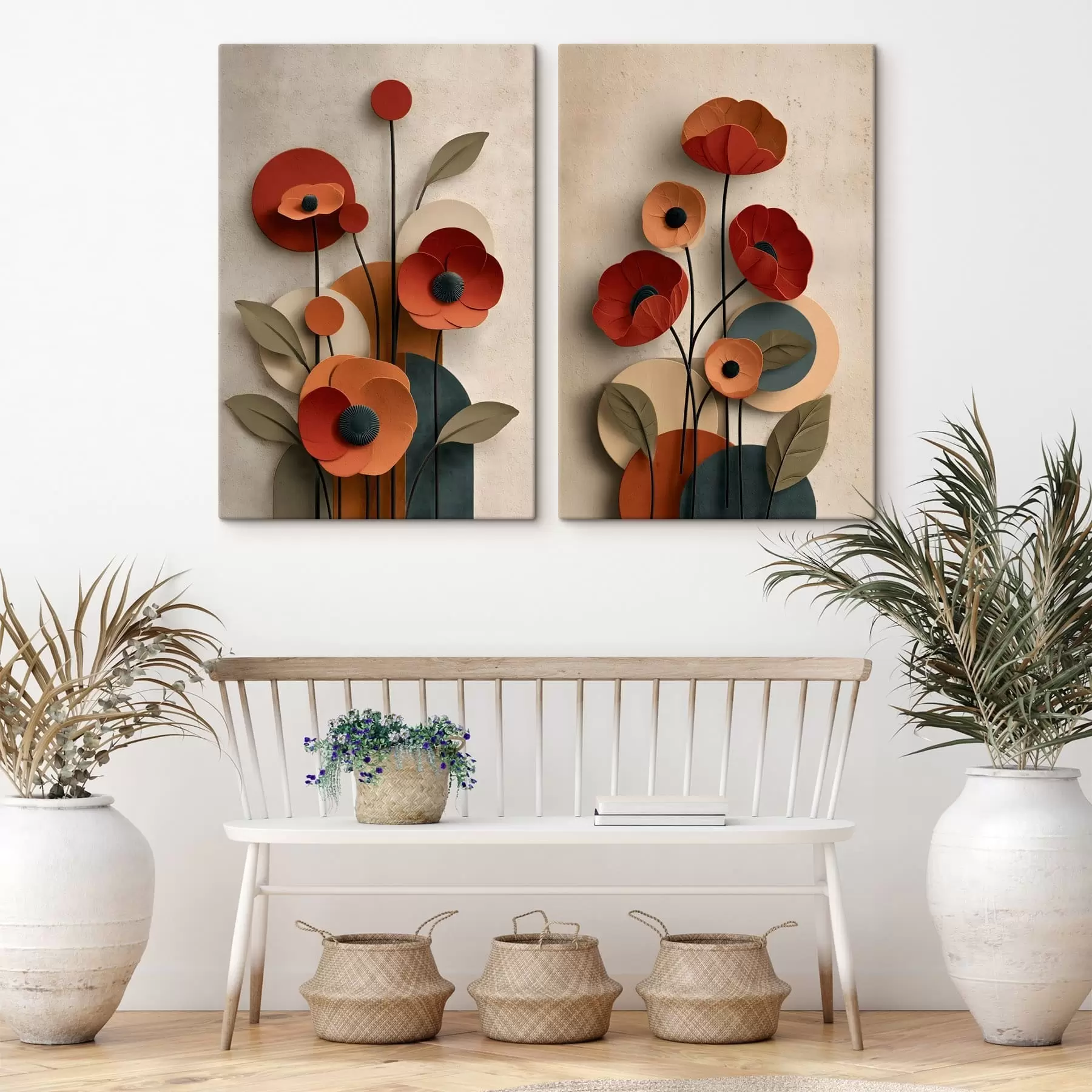 murales flores en un estilo simplificado con efecto de volumen m30178