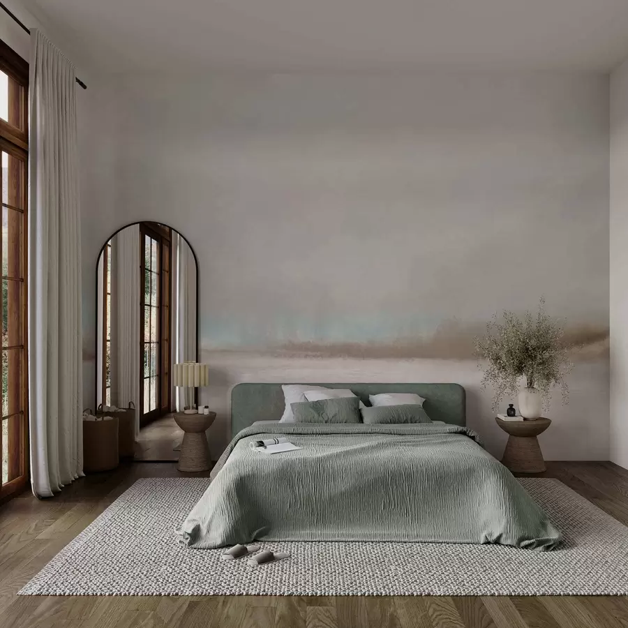 Wall Mural Photo Wallpaper Misty landscape with lake and forest w05319